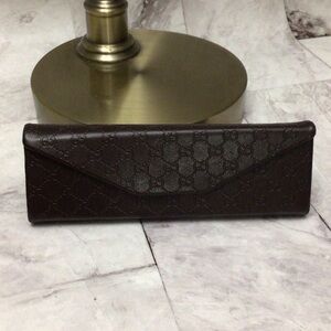 Gucci Dark Brown Embossed GG Leather Sunglass Case